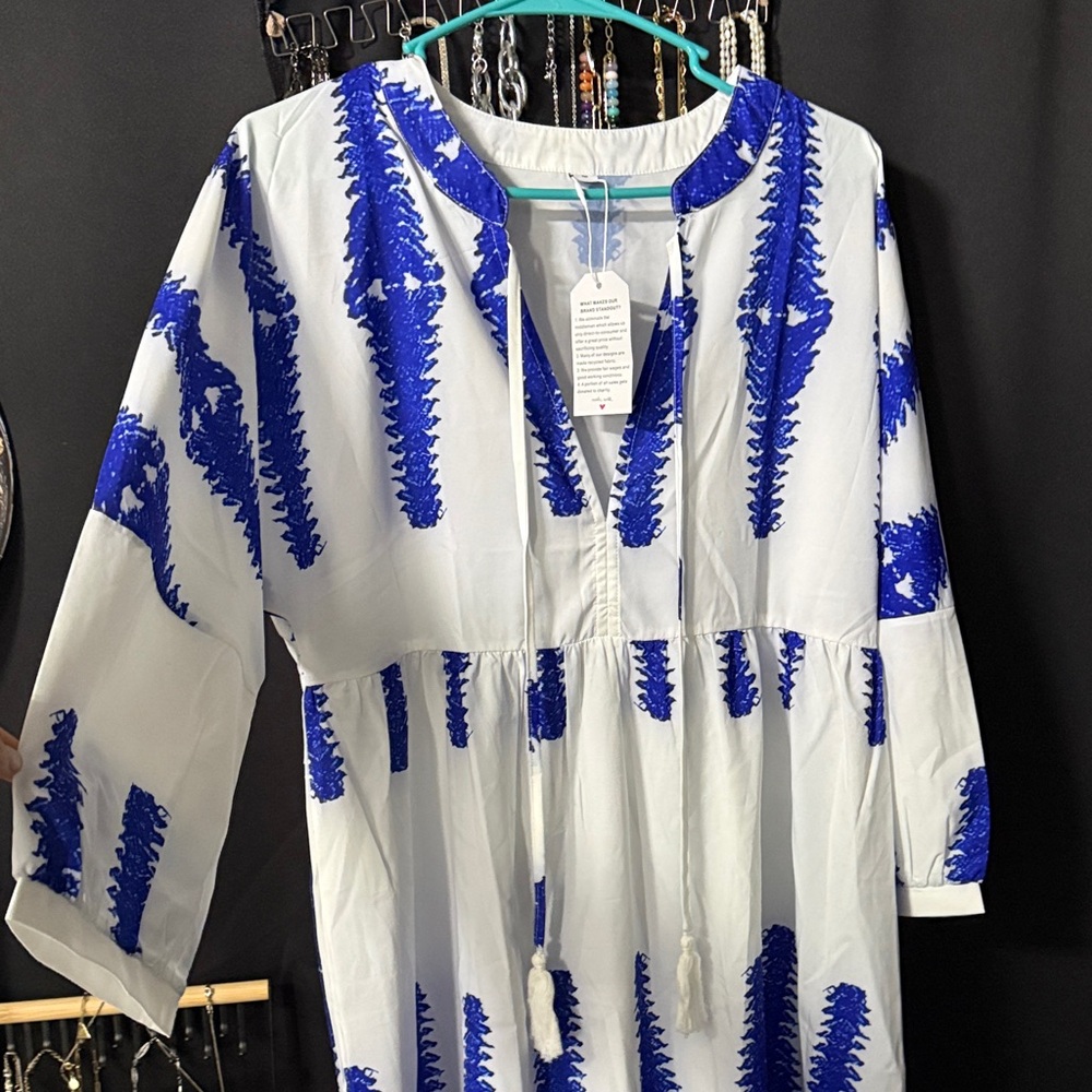 Blue and White Embroidered Dress - Picture 3 of 6